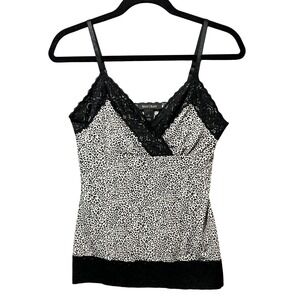 White House Black Market Animal Print‎ Cami Top Black Lace Trim - Size Small